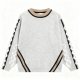 Gray Textured Knit Sweater with Patterned Sleeves